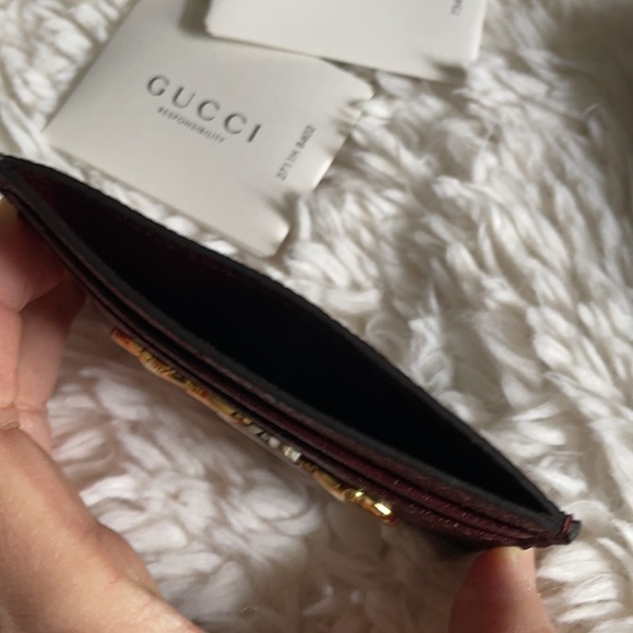 - NWT Gucci Zumi Burgundy Leather Card Holder Wallet Metal GG Logo 570679 … - Picture 4 of 9
